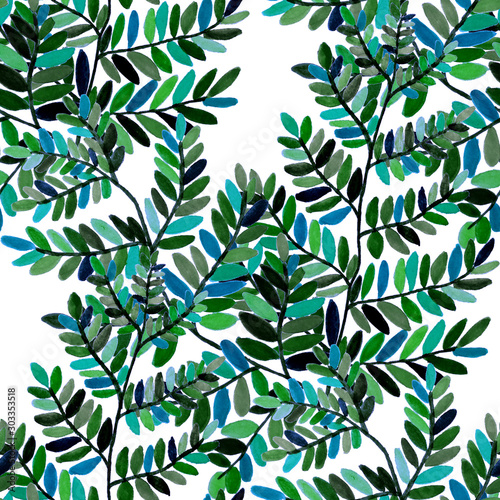 Watercolor seamless pattern with fern leaves. Leaf background.Floral vintage decoration.Seamless, detailed, botanical pattern. Can be used for any kind of a design.