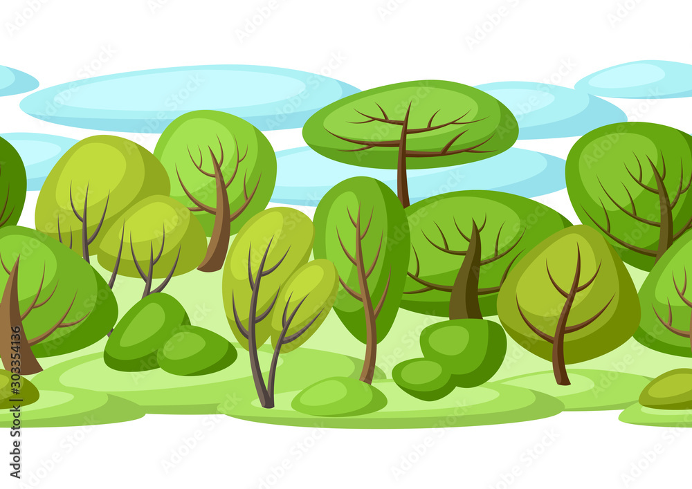 Fototapeta premium Spring or summer seamless pattern with stylized trees.
