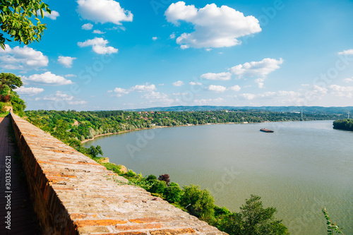 Danube river panorama view from Petrovaradin Fortress in Serbia