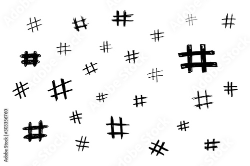 Hand draw hash tags sign kit. Doodle illustration. Basis scribble graphics black and white