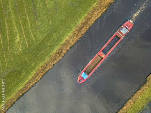 Fotomurale Top view inland freight ship