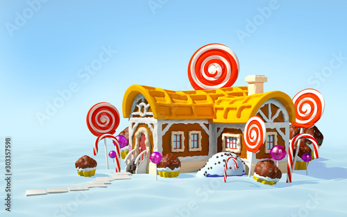 gingerbread house snow field