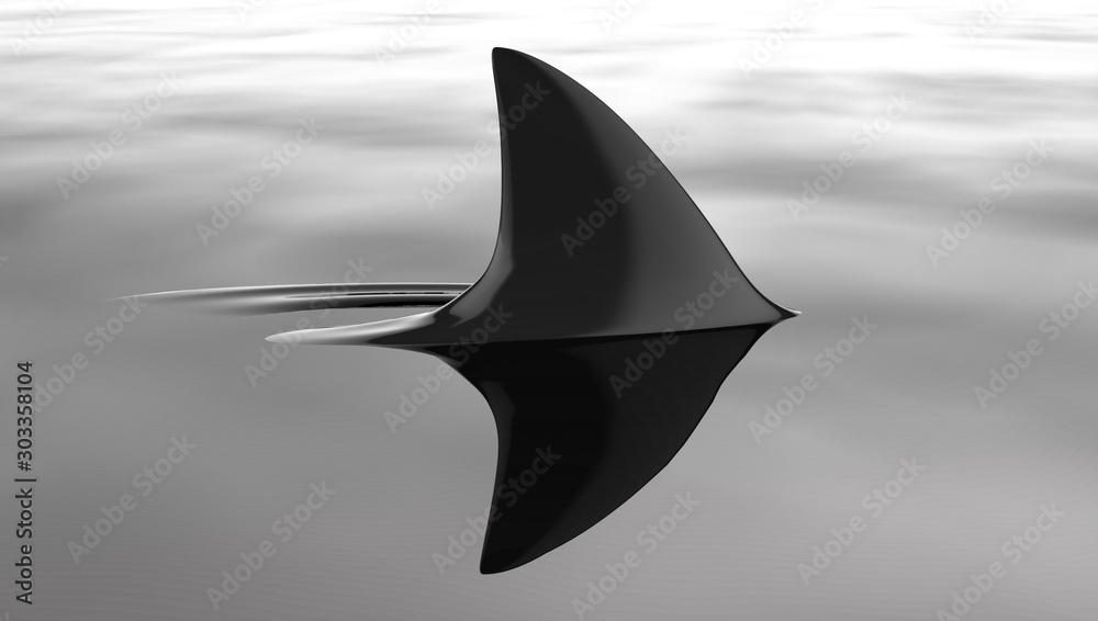 Fototapeta premium 3d illustration of a scary shark swimming in a dark setting