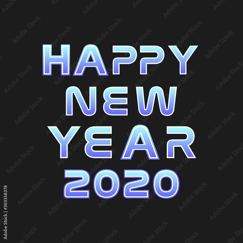 Fototapeta premium Happy New Year lettering on blue blurry vector background with sparkles. Greeting card design template with 3D typography label.