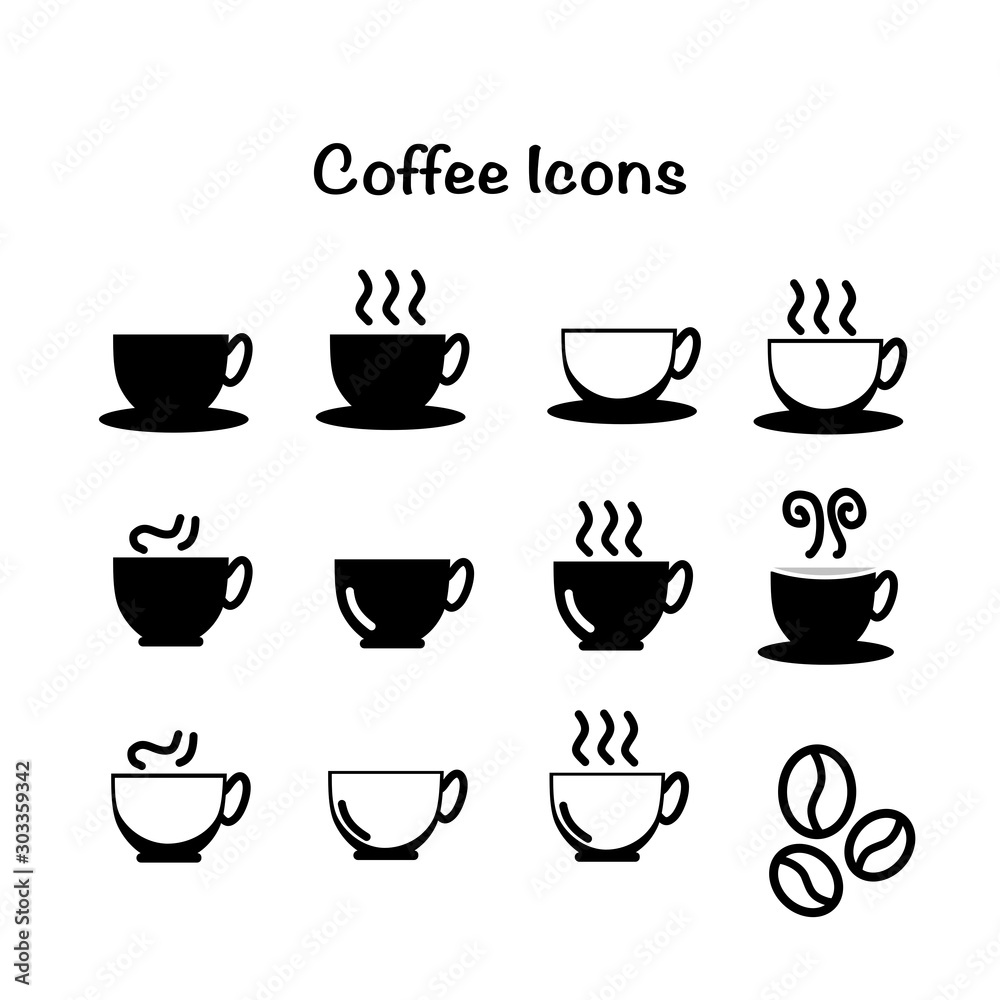 Set of back and white coffee icons.