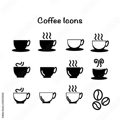 Set of back and white coffee icons.