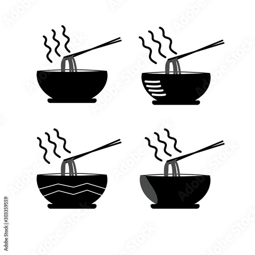 Set of black and white noodle bowl icon.