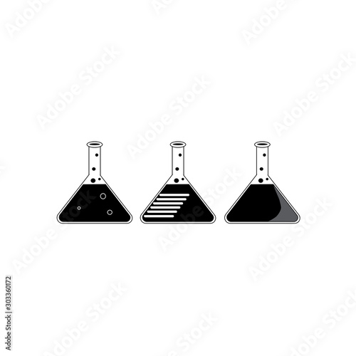Set of black and white test tube icon.