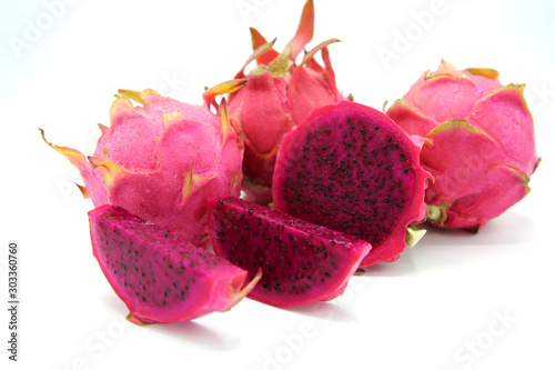 Beautiful fresh red dragon fruit on a white background