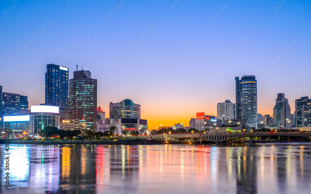 Naklejka premium Ningbo city architecture landscape night view