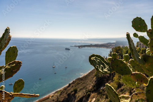 view on the mediterranean sea from taormina on sicily island, italy