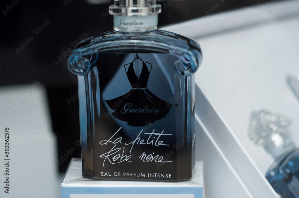 Mulhouse - France - 17 November 2019 - Closeup of french luxury perfume  "the little black dress" , traduction in french "la petite robe noire" from  Guerlain in perfumery showroom Stock Photo | Adobe Stock