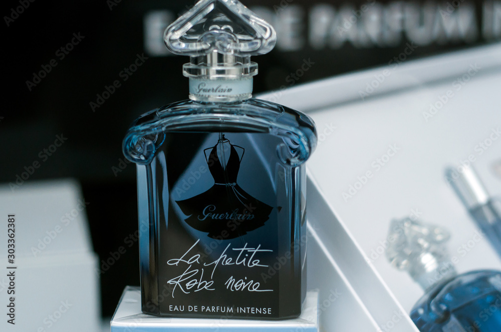 Mulhouse - France - 17 November 2019 - Closeup of french luxury perfume  "the little black dress" , traduction in french "la petite robe noire" from  Guerlain in perfumery showroom Stock Photo | Adobe Stock