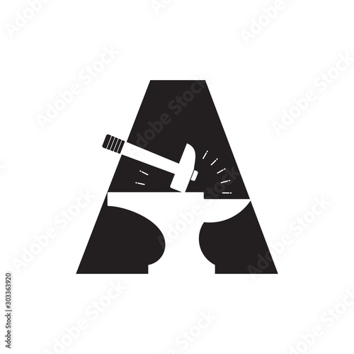 letter A triangle blacksmith design logo vector
