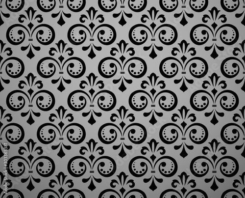 Wallpaper in the style of Baroque. Seamless vector background. Black floral ornament. Graphic pattern for fabric, wallpaper, packaging. Ornate Damask flower ornament