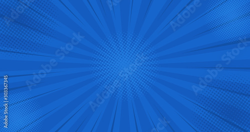 Comics blue retro background with halftone corners. Summer backdrop. Vector illustration in retro pop art style for comics book, poster, advertising design