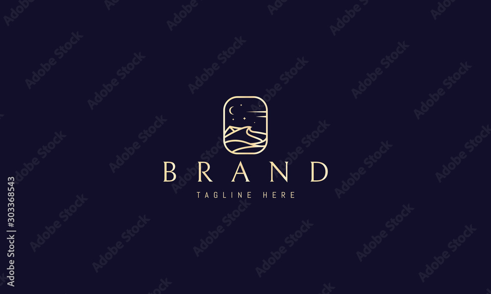 Vector golden logo on which an abstract image of a desert landscape in a linear style. Vector golden logo on which an abstract image of a desert landscape in a linear style.