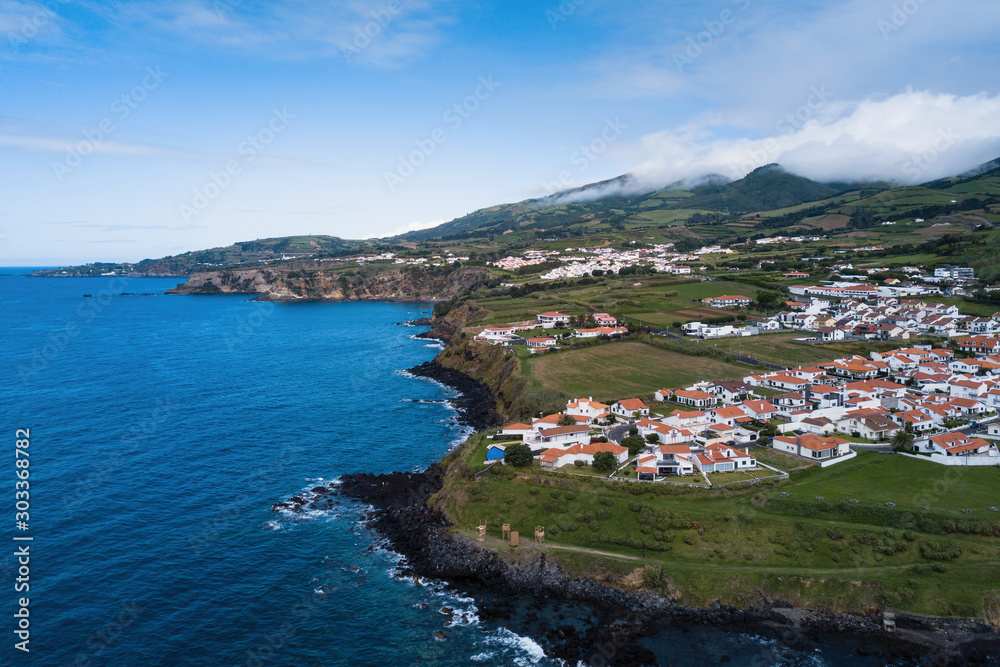 View of San Miguel island and coastline of Atlantica, Azores, Portugal.