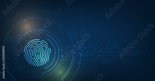 vector abstract security system concept with fingerprint on technology background.