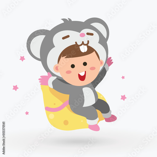 Cute Baby Rat Character Vector - Sit