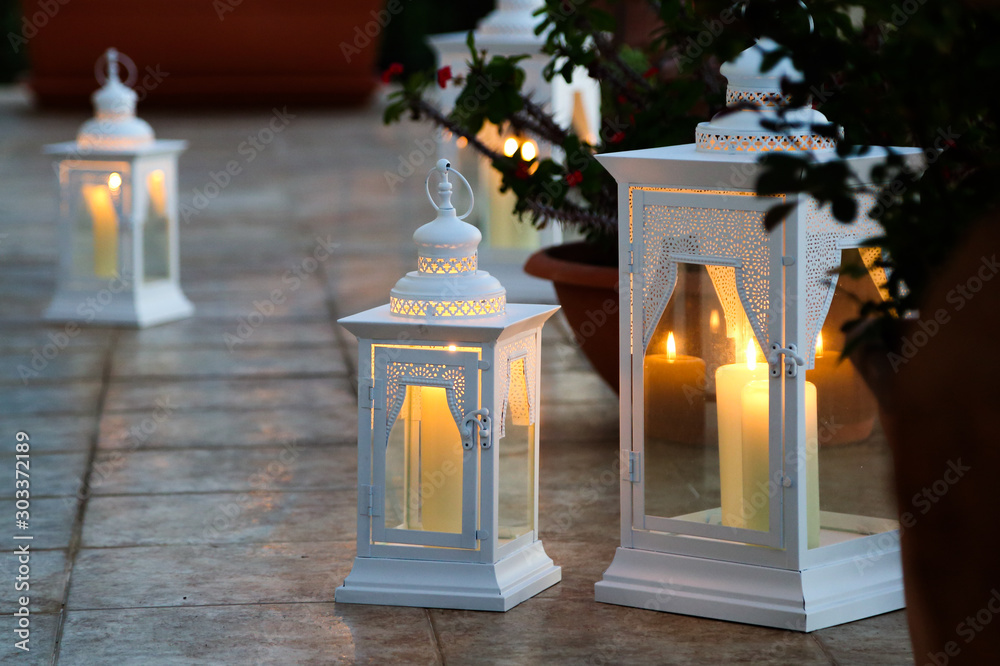 romantic composition with white candles