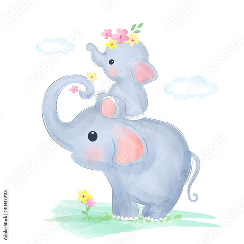 mommy and baby elephant together