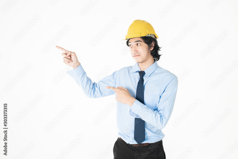 engineering Man wearing yellow helmet on white engineering Man wearing yellow helmet on white