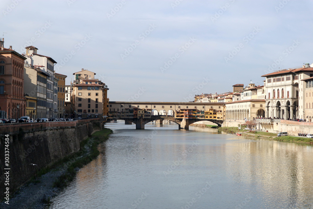 amazing view to ponte vecchio in florence and river arno italy