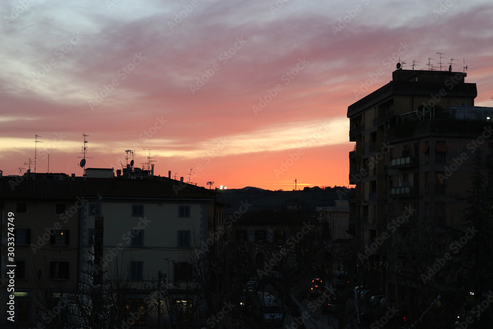 Sunset over the small tuscany town Castelfiorentino, Italy