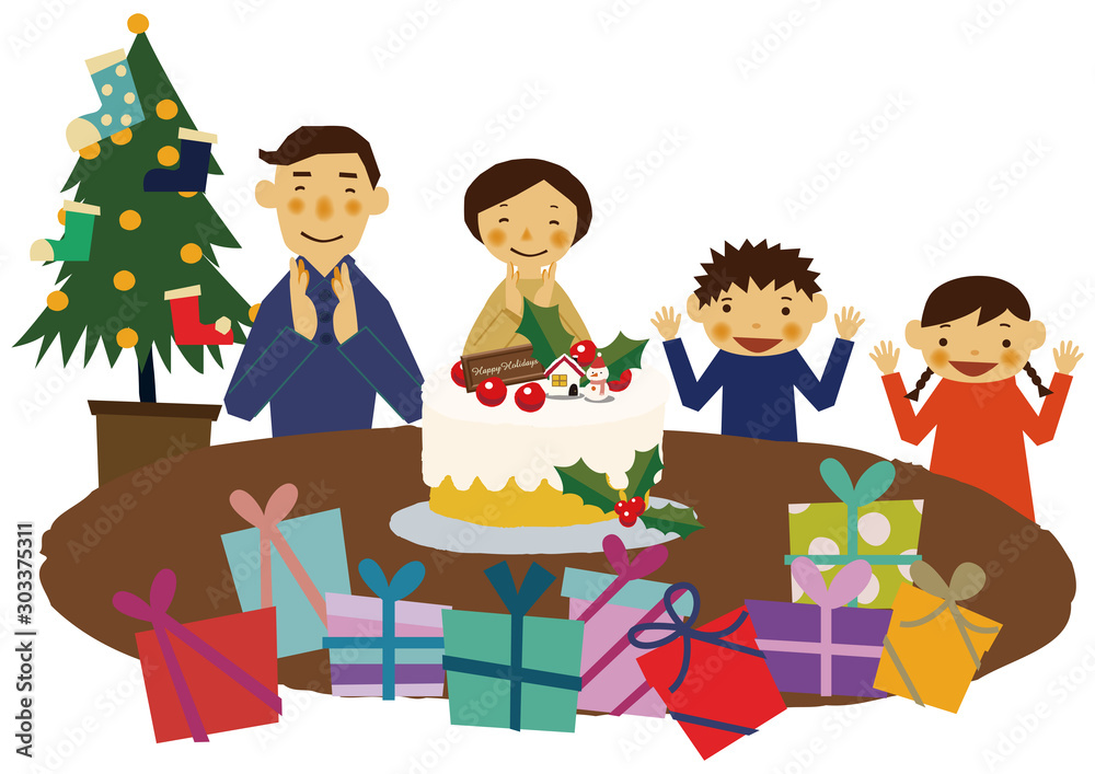 クリスマスパーティ。 クリスマスを祝う家族。 クリスマスパーティ。 クリスマスを祝う家族。