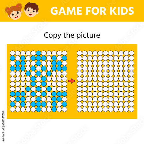 Education logic game for preschool kids. Kids activity sheet. Copy the pictureof snowflakes. Drawing skills training. Children funny riddle entertainment.