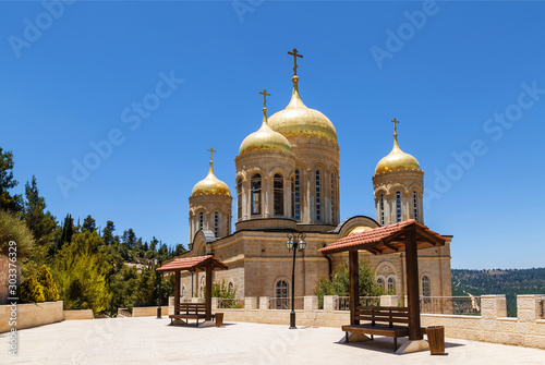 The Church of all Saints in the land of the Russian brightened of the Russian Orthodox Gornensky convent of the Russian Spiritual Mission, Ein Kerem. Israel photo