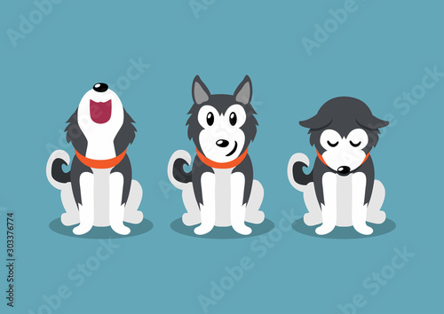 Cartoon character siberian husky dog poses for design.