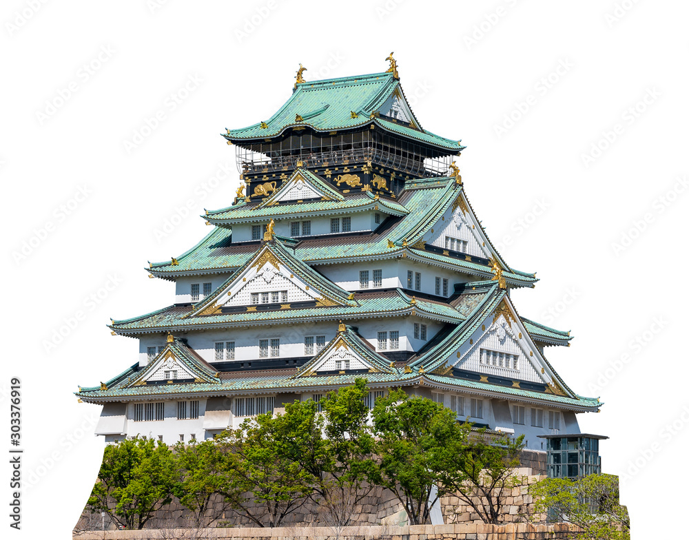 Osaka castle isolated white background with clipping path, most visited place in Osaka, Japan Osaka castle isolated white background with clipping path, most visited place in Osaka, Japan