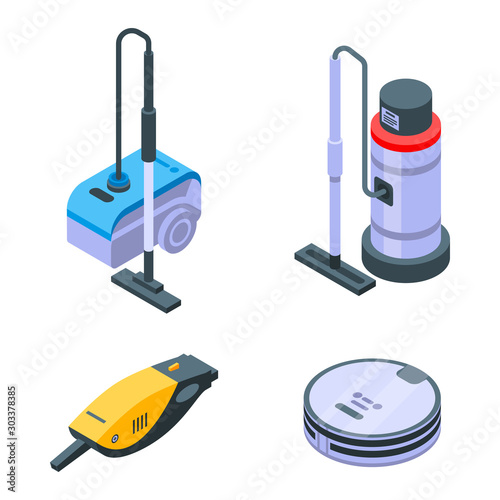 Vacuum cleaner icons set. Isometric set of vacuum cleaner vector icons for web design isolated on white background