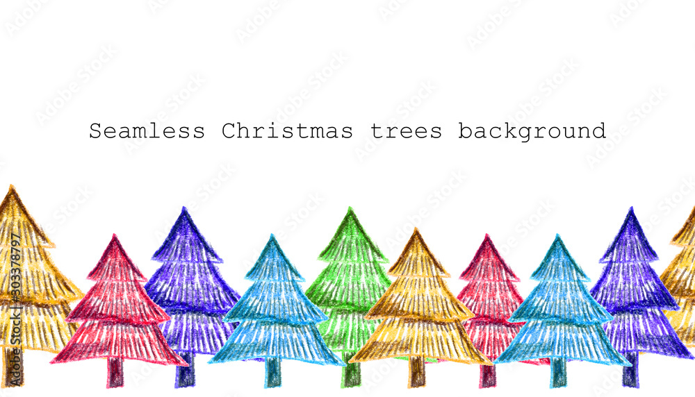Christmas pencil horizontal seamless banner with trees.green pine trees. Christmas and New Year horizontal seamless pattern