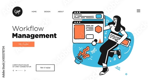 Workflow management business concept. Web page template. Outline vector Style