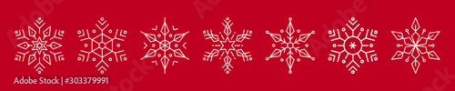 Christmas ice snowflakes elements ornaments seamless banner greeting card on red background