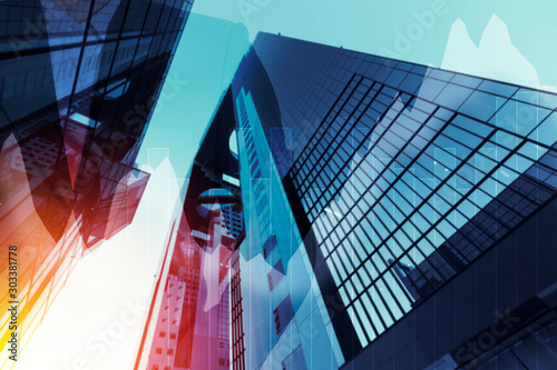 Business trading graph on city background