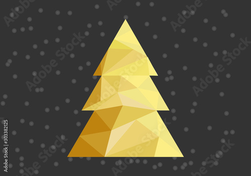 Pino de navidad dorado sobre fondo negro con estrellas.