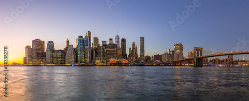 New York City downtown evening skyline buildings © blvdone