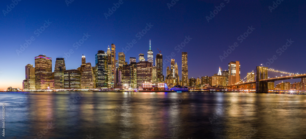 New York City downtown evening skyline buildings