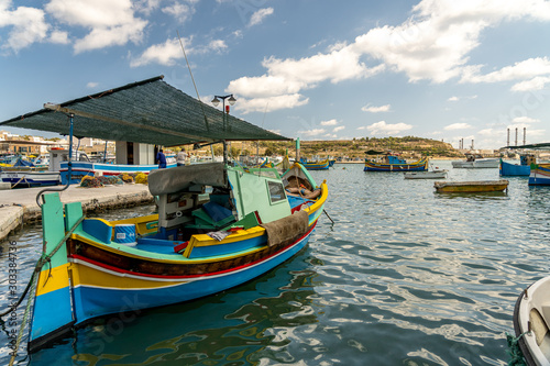 view of the harbor with boats  of marsaxlokk on malta