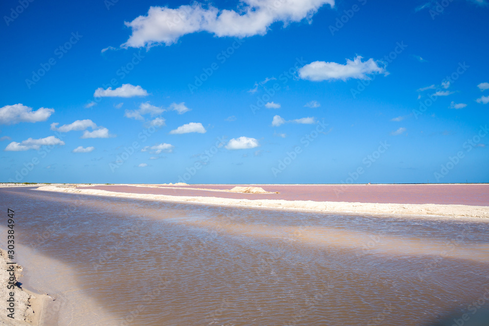 salt pink lagoon in Las Coloradas,  Yucatan, Mexico