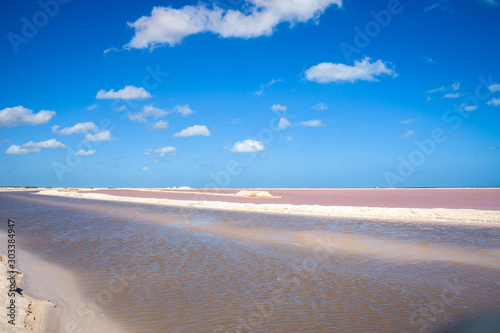 salt pink lagoon in Las Coloradas, Yucatan, Mexico