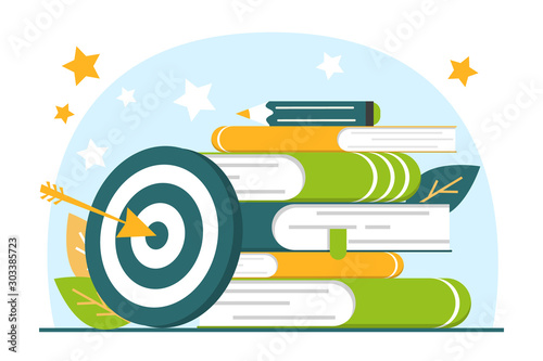 Target standing at the book stack vector isolated