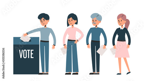 Group of people standing in queue to the voting box