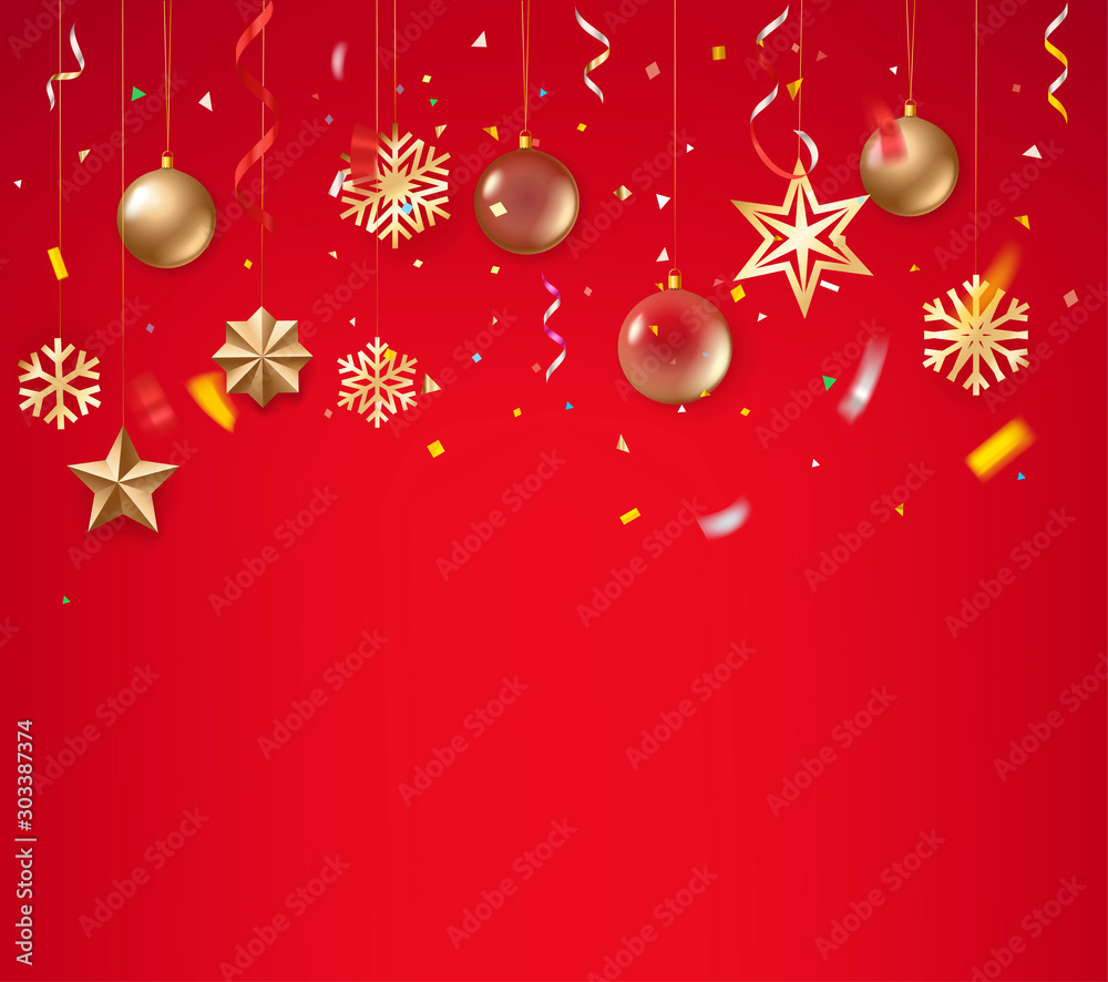 Christmas background with golden baubles on rope Christmas background with golden baubles on rope