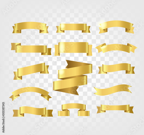 Golden ribbons set isolated on transparent background