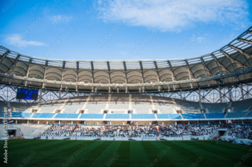 Naklejka premium View of soccer field stadium and stadium seats
